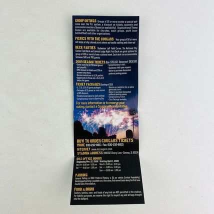 Kane County Cougars 2009 Baseball Team Schedule Wallet Pocket