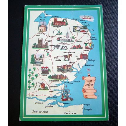 EAST ANGLIA - MAP - COLOURMASTER POSTCARD