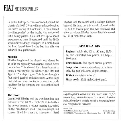 Collectors Club card. Classic Cars. FIAT Mephistopheles