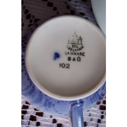 Bing Grondahl Christmas Rose 102 Teacup & Saucer Delft Blue Colors Embossed Rose