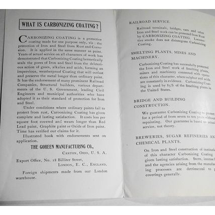1903 Goheen Manufacturing Company Sales letter & brochure: "Carbonizing Coating"