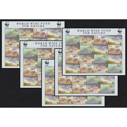 Bequia WWF Leatherback Turtle 5 Sheetlets 2001 MNH MI#306-309 Sc#303 a-d