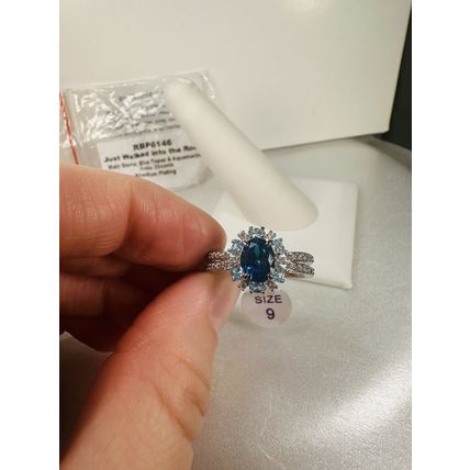 NIB Bomb Party Sz9 Ring RBP6146 Just Walked Into The Room Blue Topaz/Aquamar. CZ
