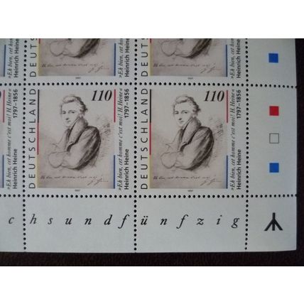 Germany 1997 Bicentenary Heinrich Heine mint 10 stamps sheetlet runes SG12822
