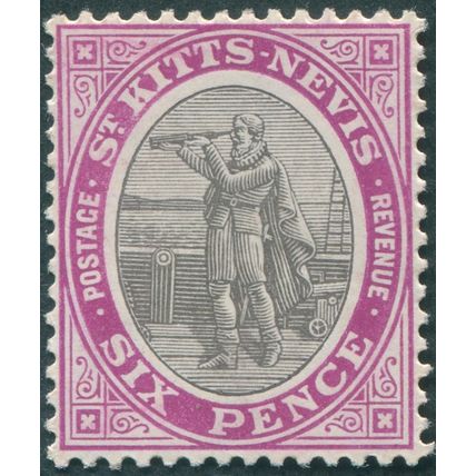 St Kitts-Nevis 1916 6d. grey-black & bright purple SG19ab unused