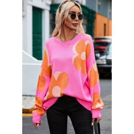 Flower Pattern Slouchy Sweater