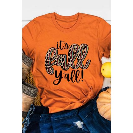 Orange Its Fall Yall Animal Print Casual T Shirt