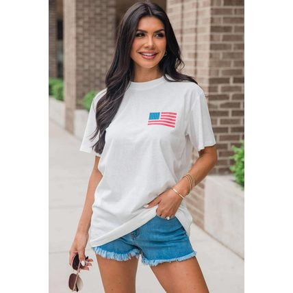 White Back American Flag LIVE FREE Graphic T Shirt