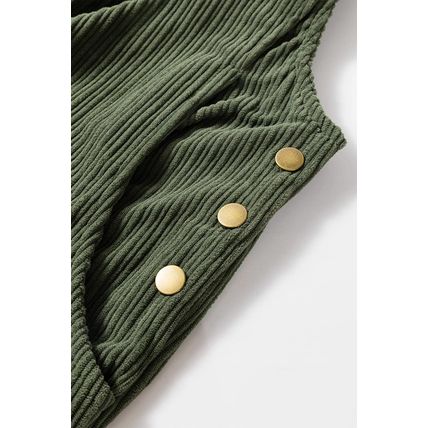 Jungle Green Solid Pocketed Loose Fit Corduroy Overall
