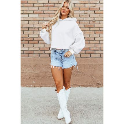 White Sherpa Fleece Drop Shoulder Hoodie