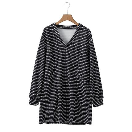 Black Striped V Neck Long Puff Sleeve Shift Dress