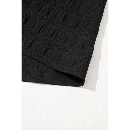 Black Textured Ruffled Sleeve Round Neck Top