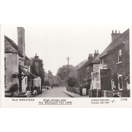 ED 185 OLD BANSTEAD -HIGH ST AND WOOLPACK INN. RP POSTCARD. COLLECTCARD REPRINT