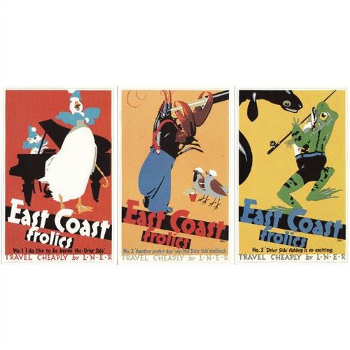 6 Dalkeith Railway Postcards LNER EAST COAST FROLICS POSTERS Frank Newbold