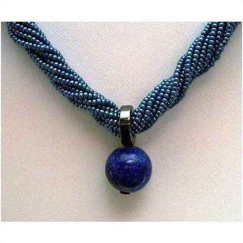 Necklace #lalz + pendant lapis afghan lazuli & hematite 20 inch costume jewelry