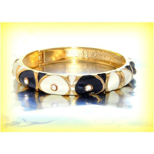 Black Art Nouveau Style Enamel Gold Plated Hinged Bracelet Bangle Jewellery 2116