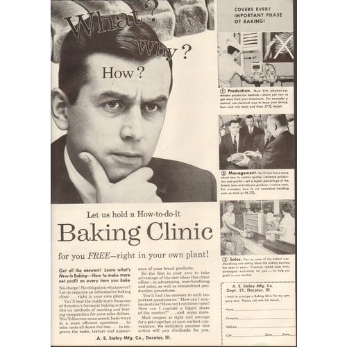 a e staley mfg company 1958 baking clinic production sales vintage ad