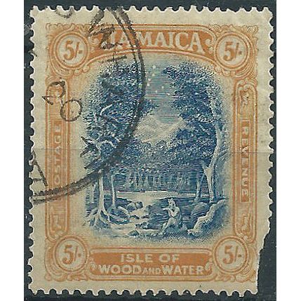 Jamiaca 1923 SG105 5/- Blue & Yellow-Brown Filler....