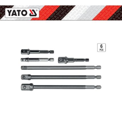 YATO HEX socket adaptor set 6 pcs, 1/2", 3/8", 1/4" 50 & 150mm long (YT-04629)