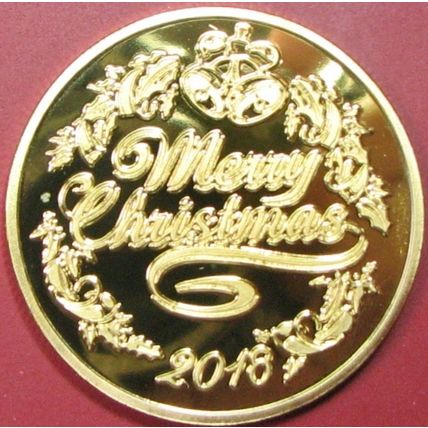 Merry Christmas. Casino Card Guard, Challenge Coin, Souvenir. Gold Tone. 09.