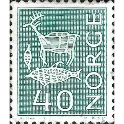NORWAY, Reindeer and fish, blue-green 1967, 40ore