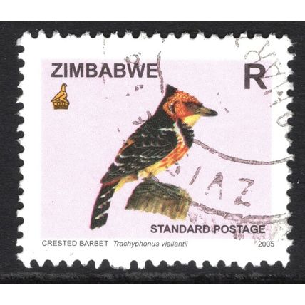 ZIMBABWE 2005: BIRDS - CRESTED BARBET - R STANDARD POSTAGE USED (G17)