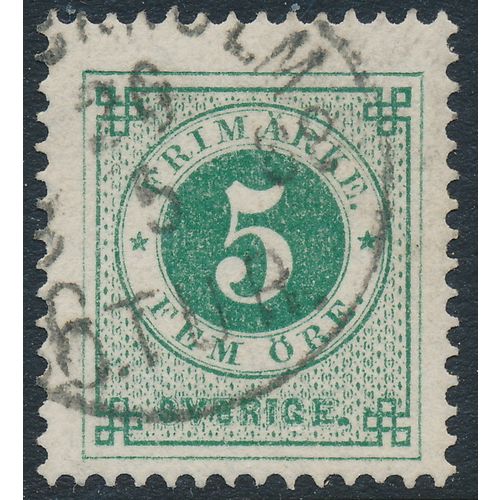 Sweden Facit 43c/Scott 43, 5ö green Ringtyp posthorn, F-VF used stamp