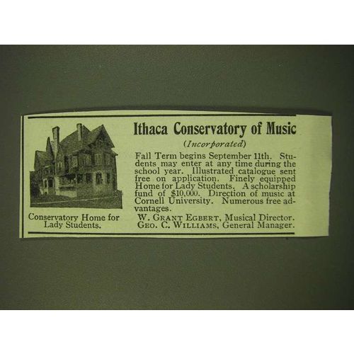 1902 Ithaca Conservatory of Music Ad - Conservatory home for lady students
