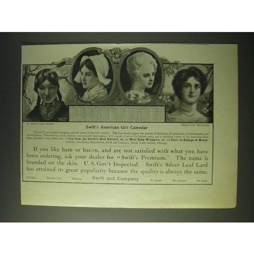 1900 Swift and Company Ham and Bacon Ad - Swift's American Girl Calendar