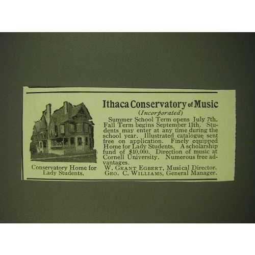 1902 Ithaca Conservatory of Music Ad - home for lady students