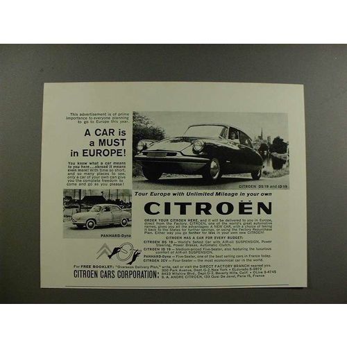 1958 Citroen DS19, Panhard-Dyna Car Ad - Europe