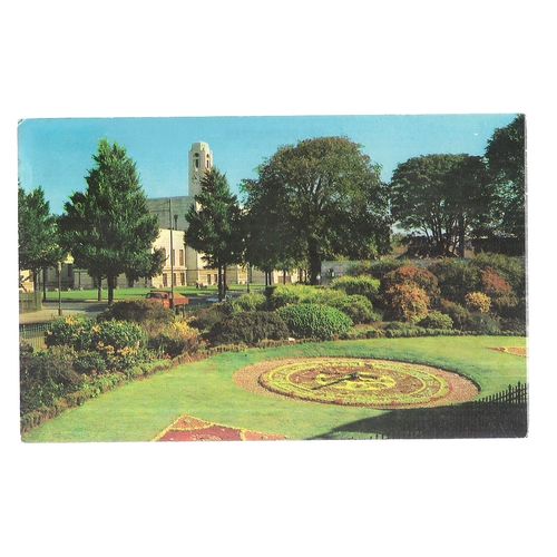 FLORAL CLOCK, SWANSEA, GLAMORGAN, WALES. used vintage postcard 1975 postmark =