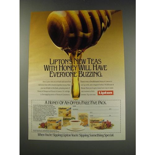 1991 Lipton Tea Ad - Lipton's new teas with Honey will have everyone buzzing
