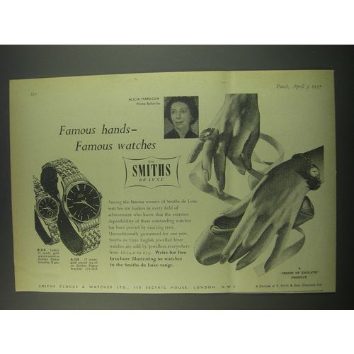 1957 Smiths B.318 and A.358 watches Advertisement - Alicia Markova