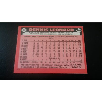 1986 Topps Traded Card # 065T Dennis Leonard Excellent (5) Kansas City Royals