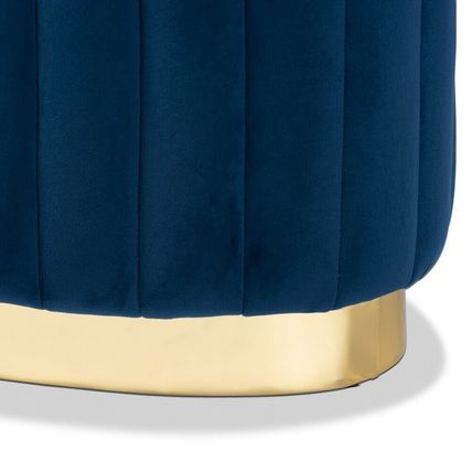 Oval Ottoman Beige Gray Blue Padded Velvet Gold PU Base Glam Luxe Channel Tufted