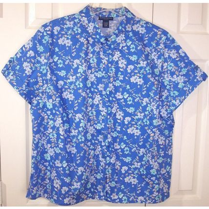 NWT Karen Scott Woman SS Blue Floral Shirt Top Blouse, 24W