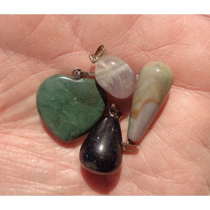 F 4 Gemstone Pendant Beads with Bails Crazy Lace Blue Goldstone Charms
