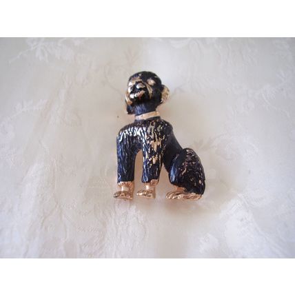 Vintage Brooch Black Enamel French Poodle Pot Metal Paris Influence 1950's Pin