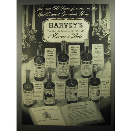 1956 Harvey's Sherries & Ports Ad - For over 150 years favored