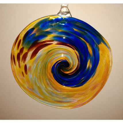 COLORFUL ORANGE & BLUE FREE FORM 8 inch BLOWN ART GLASS or SUNCATCHER