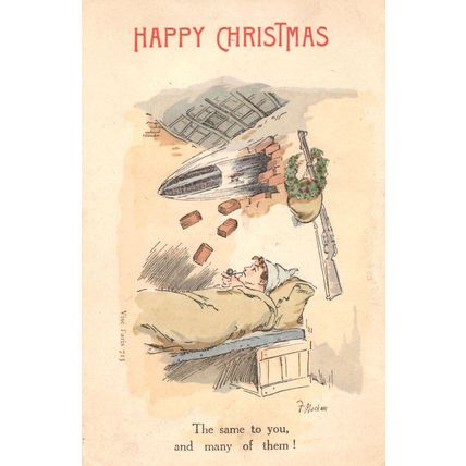 Army Enemy Soldier Sleeping Missile In Bedroom Military Old Comic Postcard
