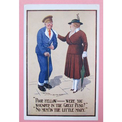WW1 COMIC POSTCARD Hospital Blues Injured British Soldier 'Great Push'