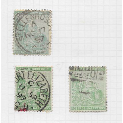 COGH 1896 HOPE VINE RAM CAPE GOOD HALF-PENNY GREEN SHADES GROUP POSTMARKS SG61