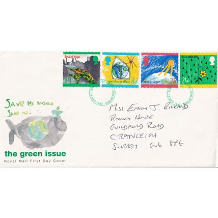 ROYAL MAIL First Day Cover SEPTEMBER 1992 GREEN ISSUE Postmark: Guildford Surrey