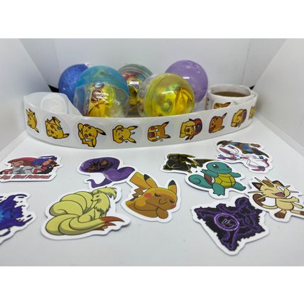 100 X Toy Filled capsules Pokemon Stickers - VENDING MACHINE STOCK REFILLS 50-55
