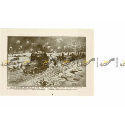 British Transport Train under Fire, Near Ypres, WW1, Book Illustration (Print)