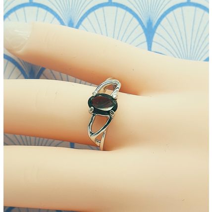 Natural Almandine Garnet 925 Sterling Silver Solitaire Ring with Box