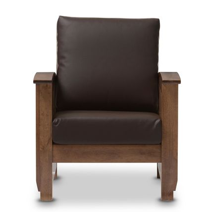 Mission Style Walnut/Brown Wood & Faux Leather Chair, or Loveseat, or Both