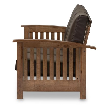 Mission Style Walnut/Brown Wood & Faux Leather Chair, or Loveseat, or Both